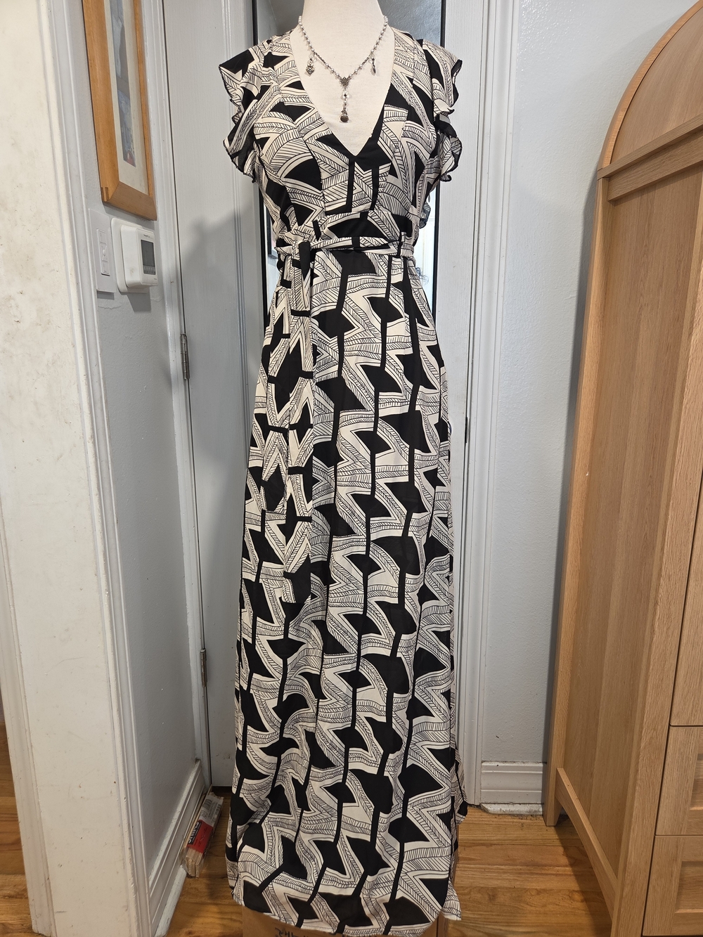 Ark & Co Black and White Geometric Maxi Dress